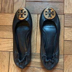 Black Leather Tory Burch Ballet Flats